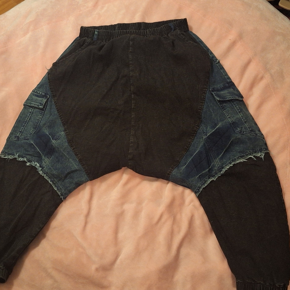 Black and Blue Patchwork Pants